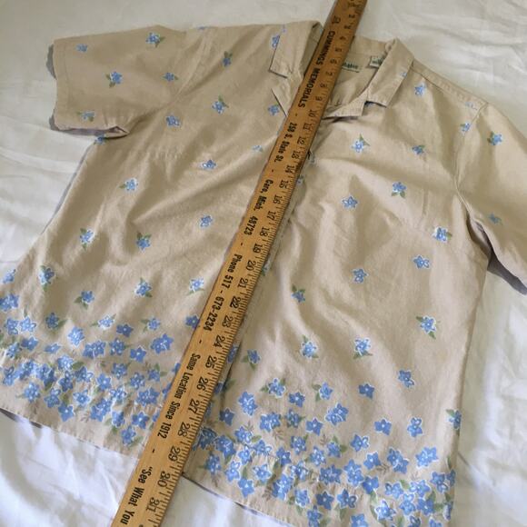 VINTAGE Classic Elements XL100% cotton natural fibers cream with blue flowers - Picture 9 of 11